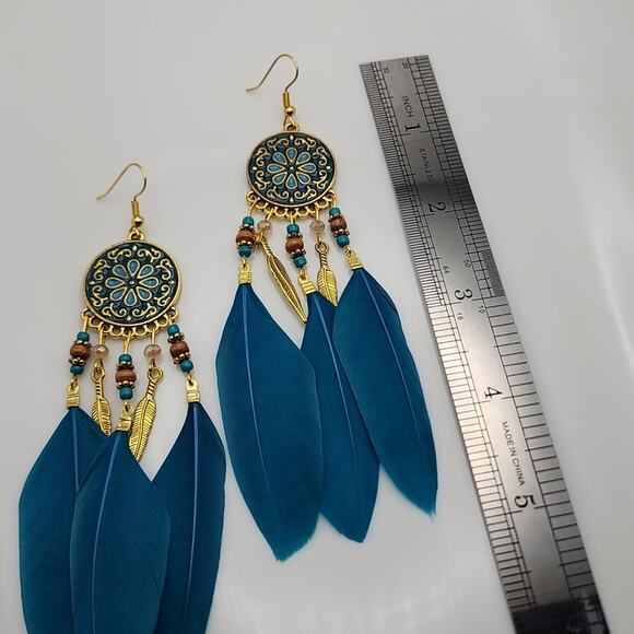Boho Feather Earrings - Picture 3 of 4